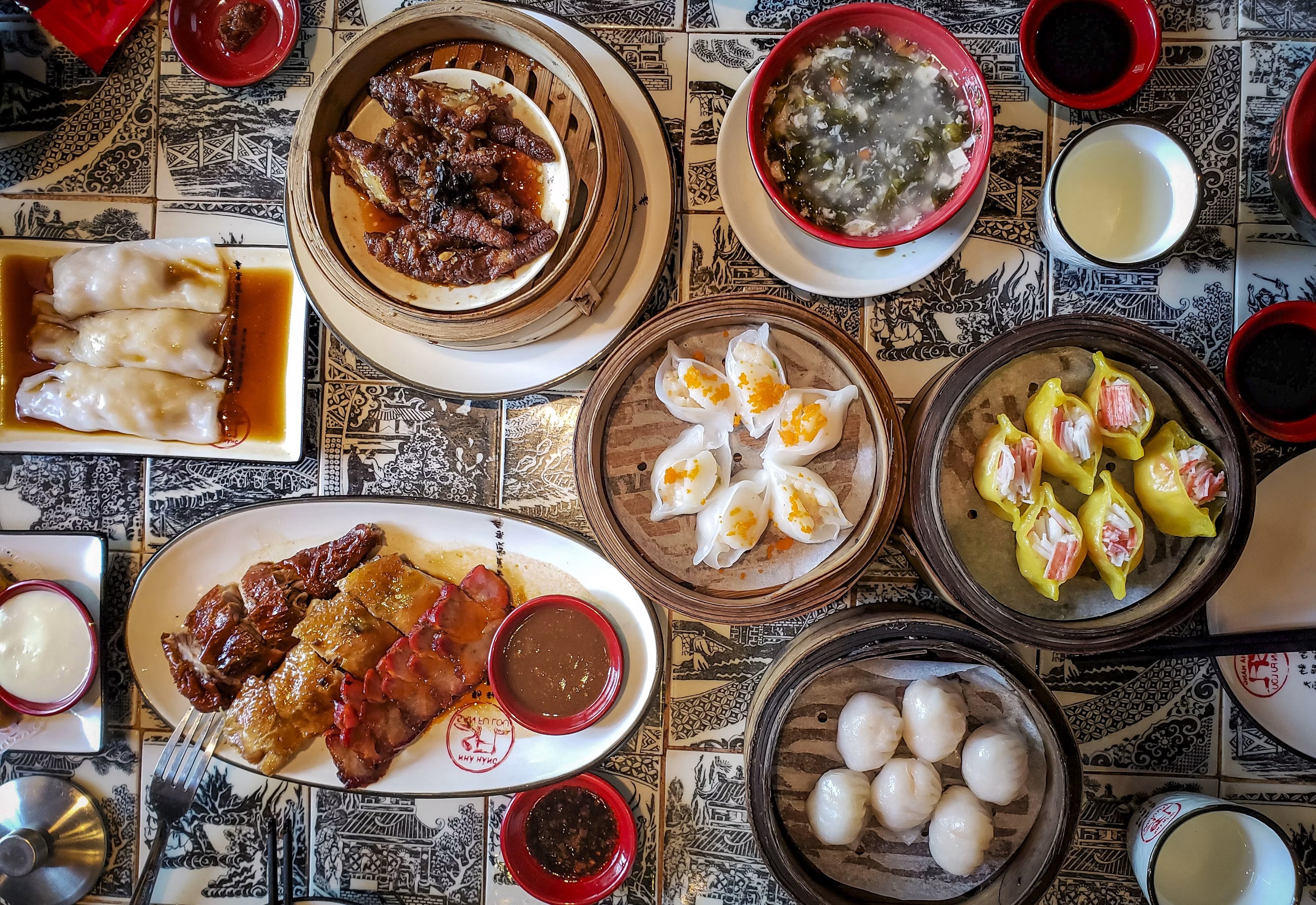 Bamboo steamers of dim sum